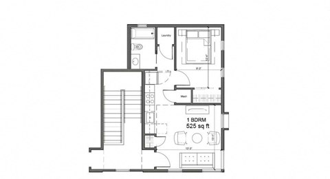 Floor plan for 1 bed, 1 bath, 525 sqft